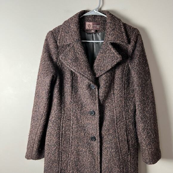 Anne Klein Sz Large Wool Blend Long Pea Coat Brown Women's - Picture 2 of 8